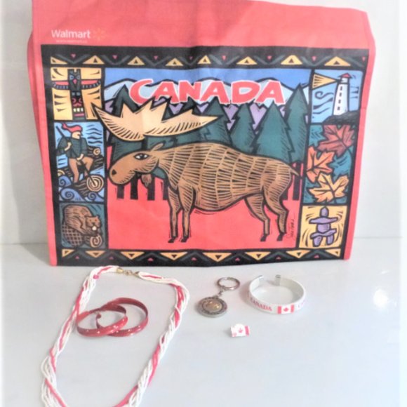 Lot CANADA ITEMS Bracelet Earrings Keychain Pin Charm Necklace Canada Bag Stick - Picture 1 of 12